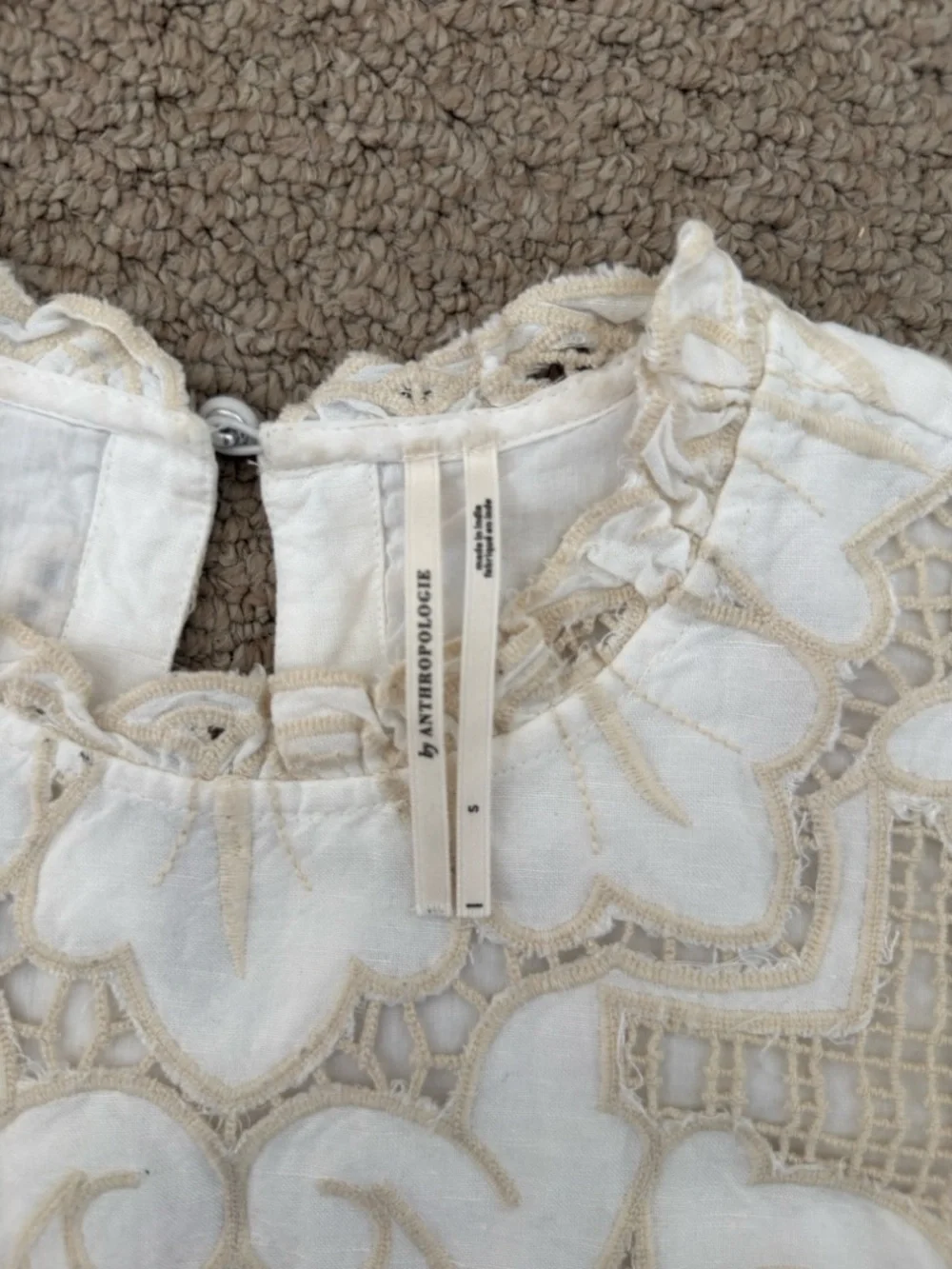 Anthropologie Ivory Lace-Embroidered Long Sleeve Blouse - Picture 2 of 2